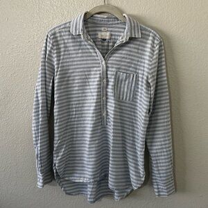 LOFT | Blue & White Stripe Softened Cotton/Linen Blend Poplin Top Size Small